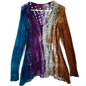 XCVI Cotton Distressed Holes Colorful Sweater